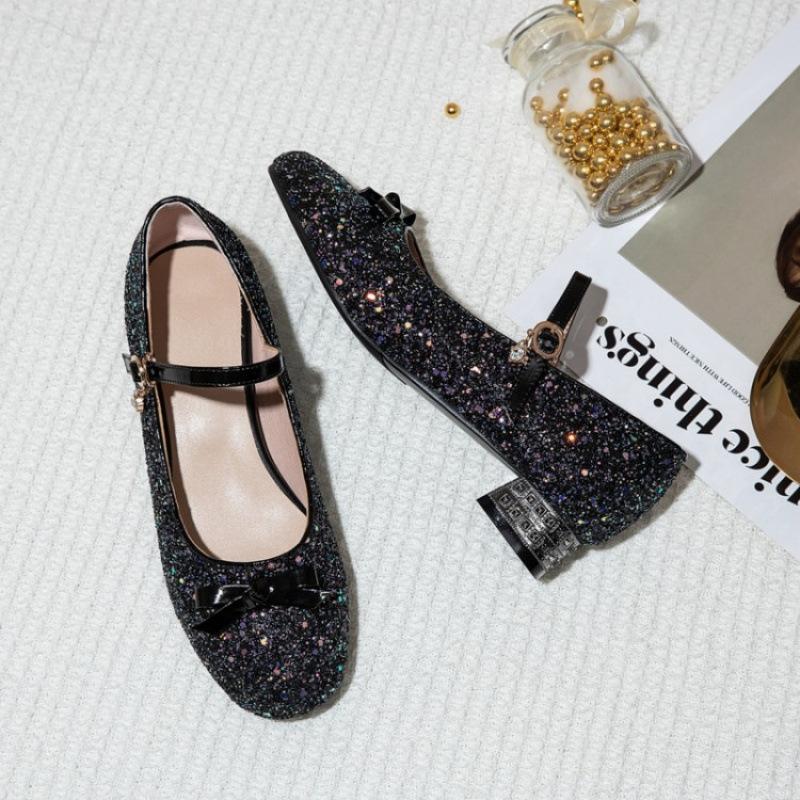 

New Four Seasons Wear Classmate Buckle Sweet College Middle School Older Children s Crystal Shoes Performance Princess Shoes Walk Show Girls Shoes 39 чёрный