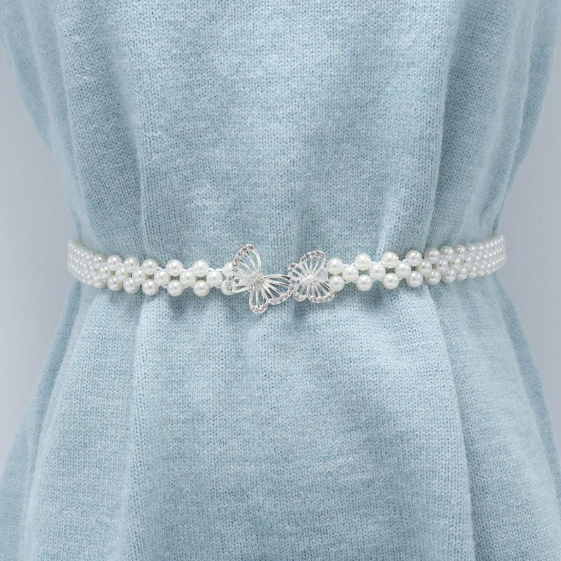 Stylish Beaded Elastic Waist Belt Designed For Women With Large Pearls Rhinestones And