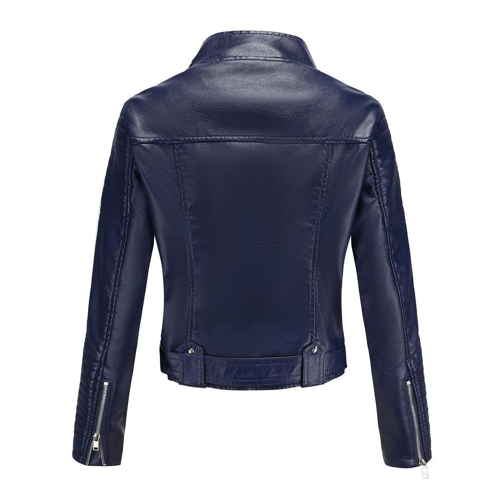 Punk Style Jackets for Women Faux Leather Lapel Tie Belt Motorcycle Short Coat Long Sleeves Zipper Outwear Bomber Tops