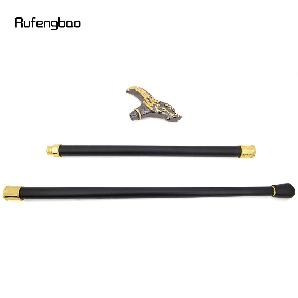 Golden Black Dragon Head Walking Cane Fashion Decorative Steel Stick Gentleman Elegant Cosplay Cane Knob Crosier Cane 93cm