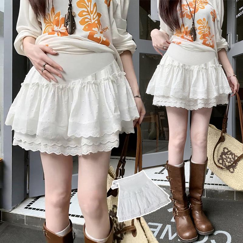 Spring/Summer Maternity High-Waist Lace Trim A-line Skirt XL