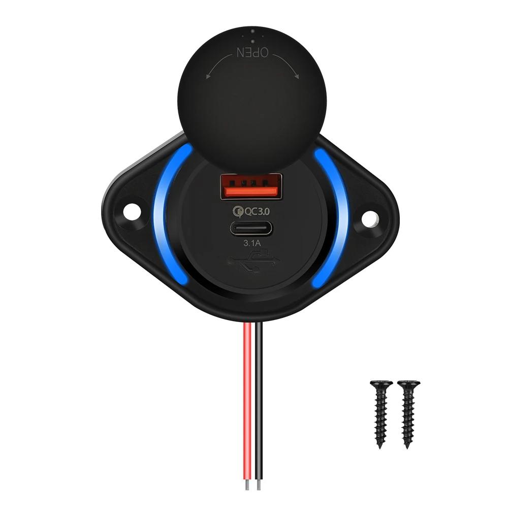 

48 Вт PD QC 3.0 Автомобильная розетка-зарядное устройство Быстрая зарядка со сдвижной крышкой USB Type-C Быстрое зарядное устройство Розетка питания для автомобиля, лодки, автобуса, дома на колесах, лодки бледный аква