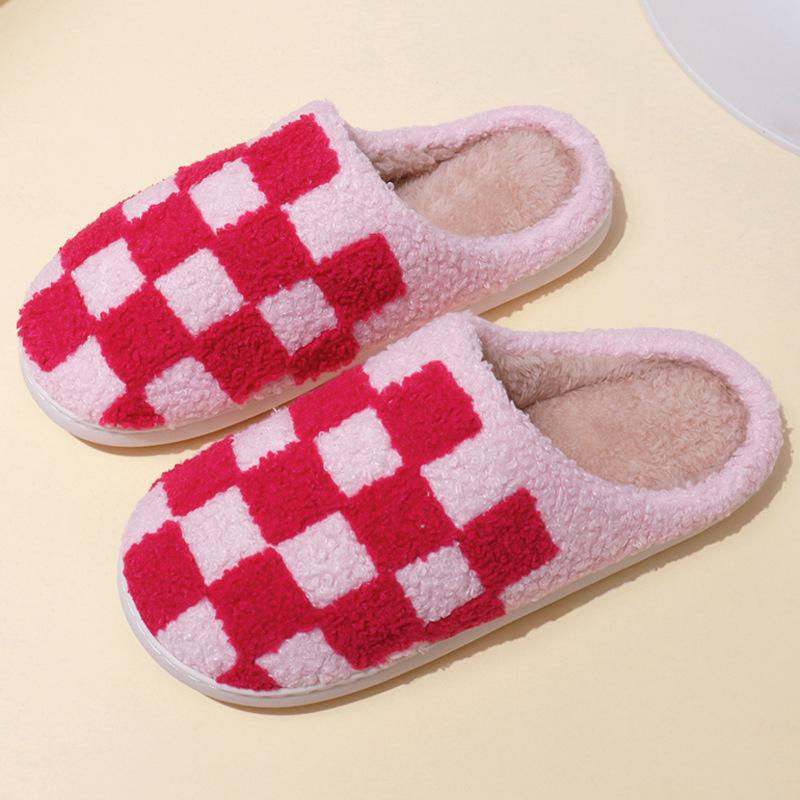 Fashion Fashion Mixed Color Plaid Cotton Slippers Women Comfort Soft Sole Plush Home Slides Woman 2025 Indoor Non Slip Fluffy Slippers