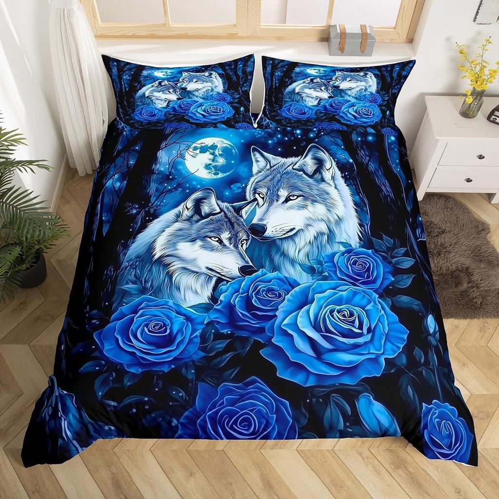 Wolf Duvet Cover Queen Twin for Kids Boys TeenStarry Sky Bedding Set Exotic Tribal Animal Comforter Cover Wild Wolf Quilt Cover