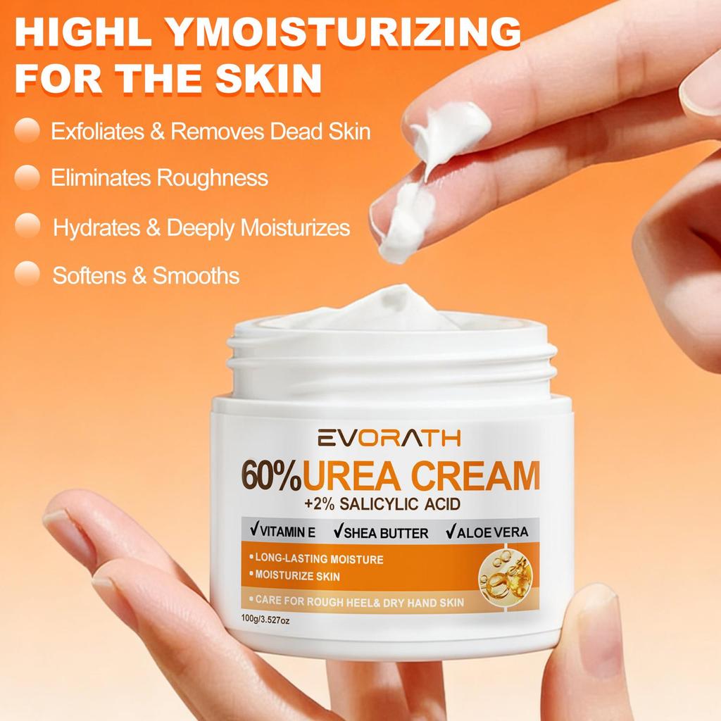 Crema all'Urea al 60%, Idrata Efficacemente Mani e Piedi Screpolati, Con Vitamina E, Aloe Vera e Burro di Karité, Assorbimento Rapido-100G