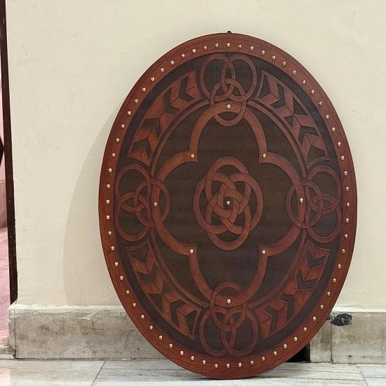 

Engraved Wooden Viking Shield Medieval Cosplay Halloween Decor