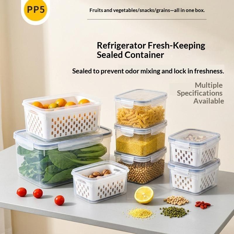 Plastic Fresh-Keeping Container Set With Lid Suitable For Refrigerator Filter Fresh-Keeping Fruits Vegetables Berries And Meat