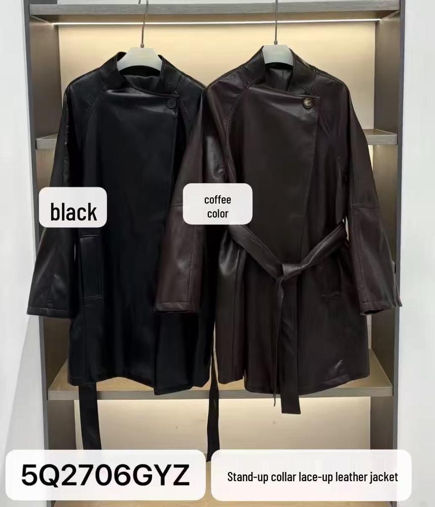 Minimalistischer karierter Ledertrenchcoat für Damen