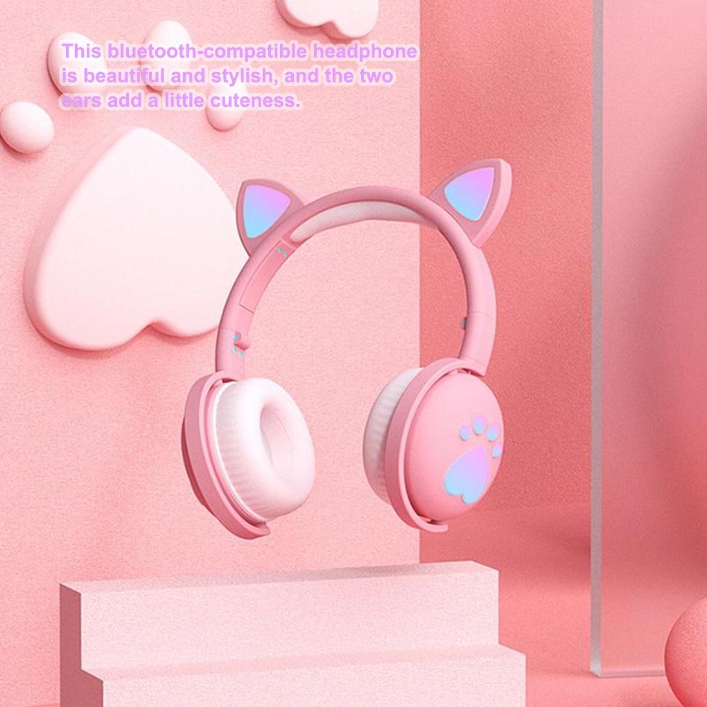 Bluetooth Headphones glowing cute LED Cat Ear Paw Girls Gift Kids Headset Wireless HIFI Stereo Bass 3.5mm Plug With Mic
