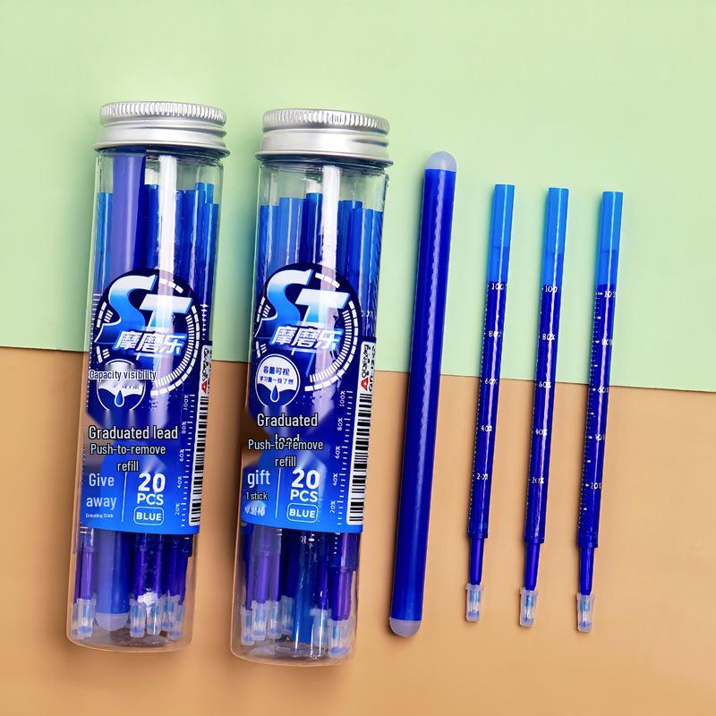 20-Pack 0.5mm Erasable Click Pens with Refill Cores - Moli Moli Le, Blue & Black Ink