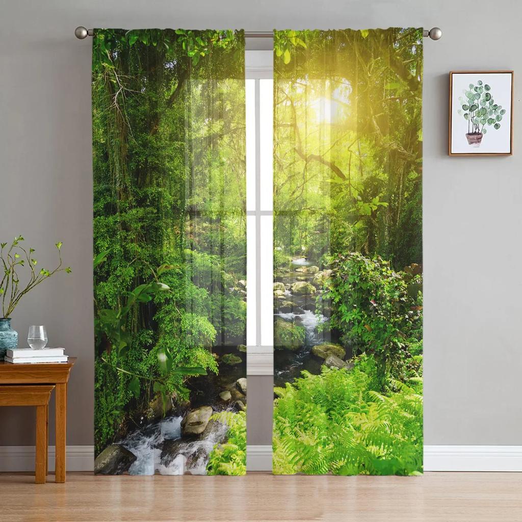 Pflanze Gelbbirke Baum Wald Transparente Vorhänge Wohnzimmerfenster Tüllvorhänge für Schlafzimmer Küche Heimdekoration Voile-Vorhänge