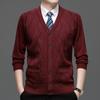 Men Plaid Knit Button Cardigan Casual Sweater Outerwear For Middle Aged Men