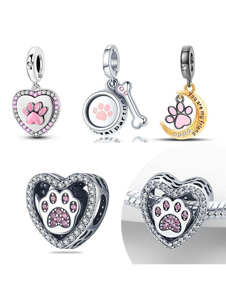 Breloques Griffe de Chien Mignonne Plaqué Argent 925 pour Jeunes Adaptées Bracelet à Breloques 925 Perles Bijoux Cadeaux pour Femmes