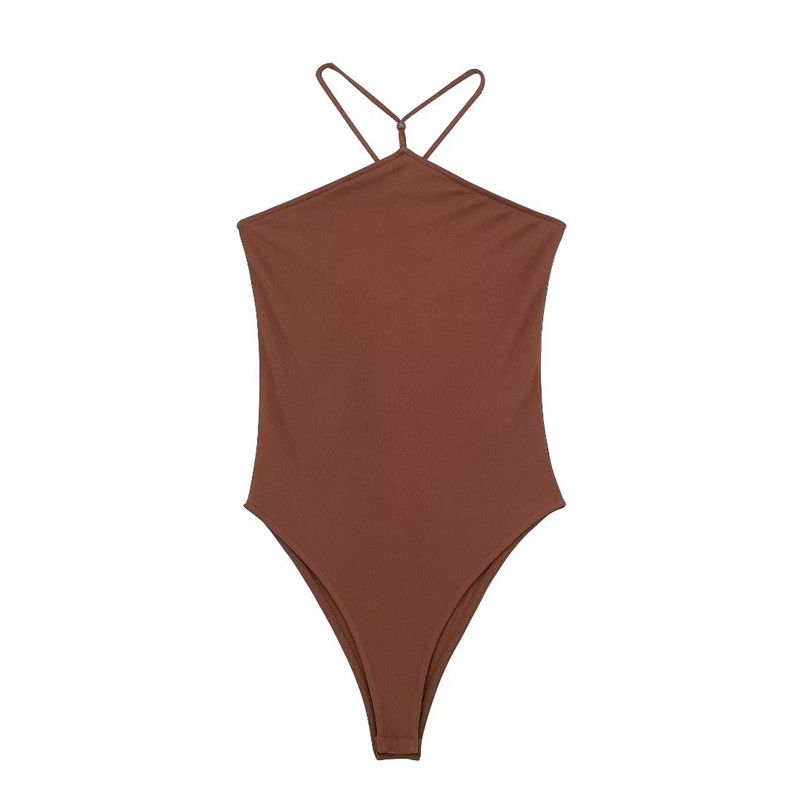 

Модный стиль 2023 Новый летний новый стиль Модный женский облегающий сексуальный комбинезон с открытой спиной на бретелях-спагетти с халтером 5039151 Brown M