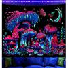 Onivein Blacklight Mushroom Tapestry Glow In the Dark Fantasy Plant Tapestry UV Reactive Moon Butterfly Frog Tapestries Poster Wall Hanging for