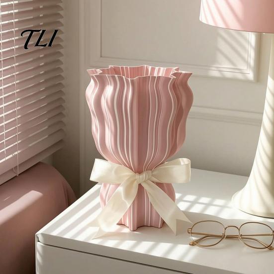 Floral Arrangement Holder 3D Printed Flower Vase with Bow Design, Modern Decorative Vase, Minimalist Glass for Flowers Container, Home Office