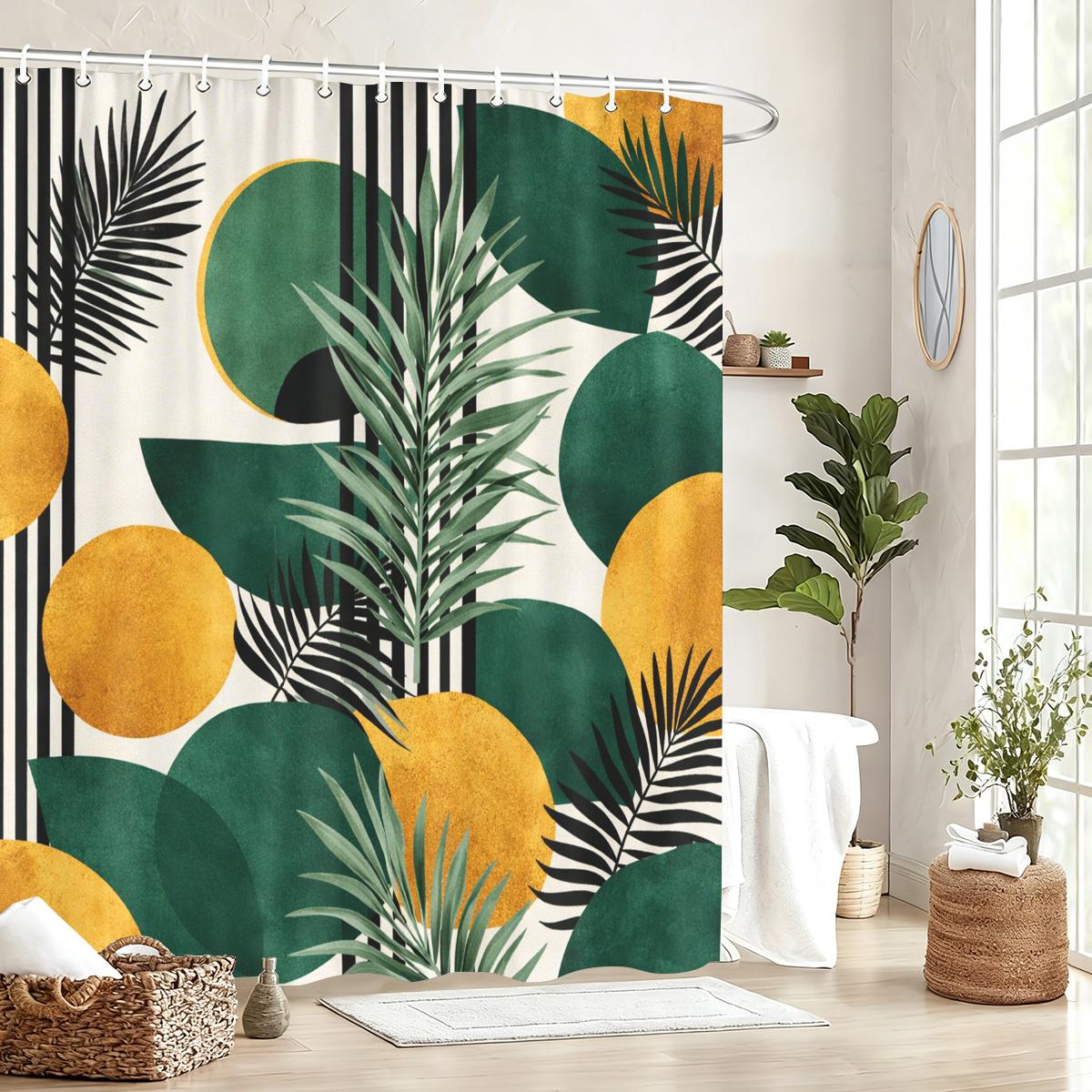 

2D Printed Polyester Shower Curtain - Stylish Botanical & Geometric Patterned Bath Curtain For Bathroom Decor W60H190(CM)-1 Pcs