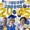 Graduation Decorations 2025, Blue and Gold Class of 2025 Decorations with Congrats Grad Banner and Hanging Swirls, 2025 Foil Number Balloons for