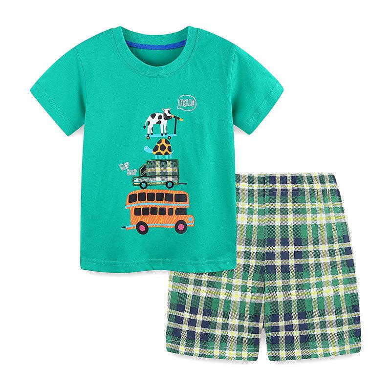 AostaBetty Boys Summer Two-Piece Suit: Fashionable Round Neck & Short Sleeves for Kids 90 cm / 2Y