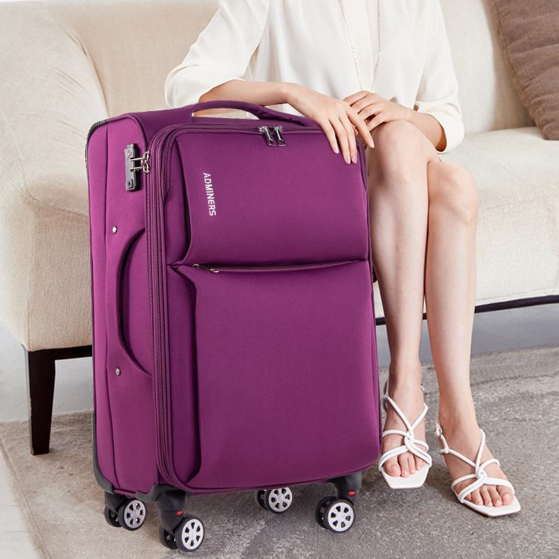 20-Inch Oxford Cloth Trolley Case with Universal Wheels, Leather Suitcase, Password Lock, Carry-On Luggage for Men and Women