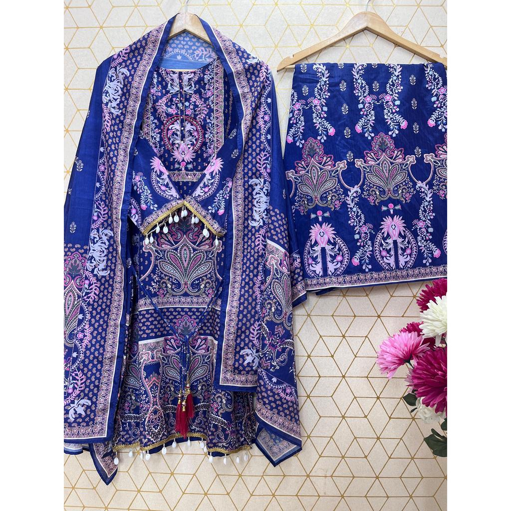 Designer Wear Trending Top with Printed Work with Hand Work with Plazo and Dupatta Set