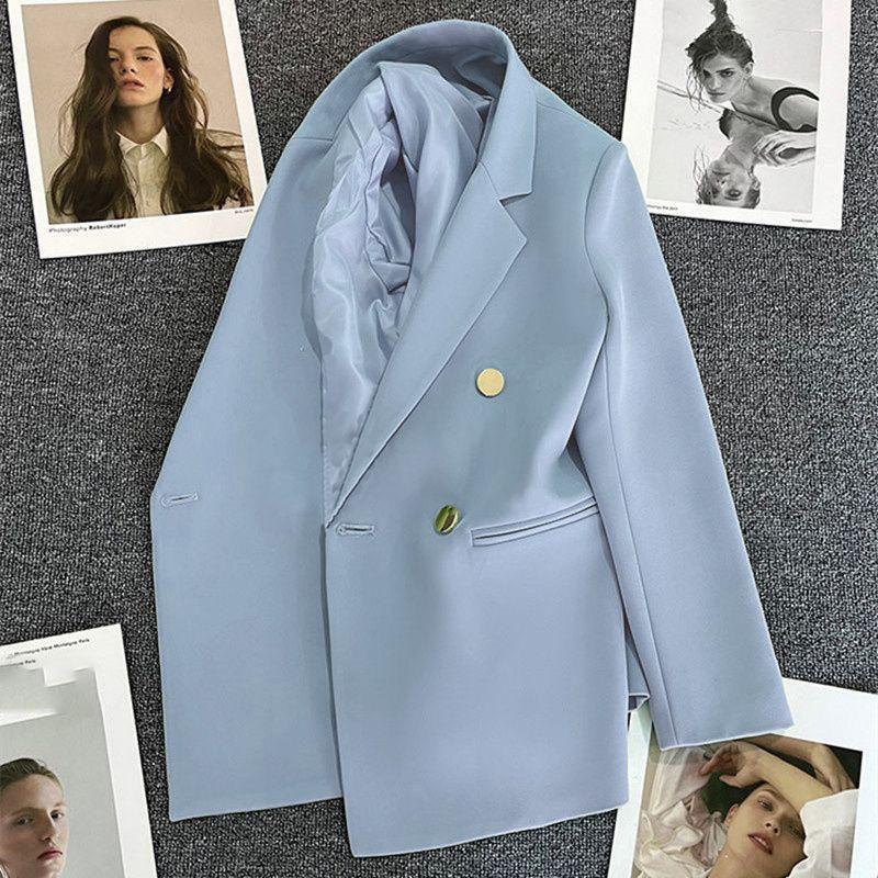 Office Lady Elegant Double Breasted Blazer Women Clothing Autumn Long Sleeve Slim Suit Jackets Casual Chic Tops Female Coat