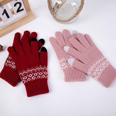 Women Winter Warm Wool Knitted Glove Touch Screen Keep Warm Stretch Mittens Imitation Wool Full Finger Guantes Crochet Thicken