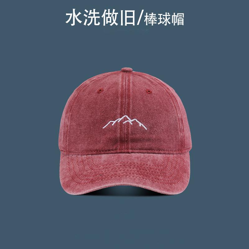 

Выстиранная бейсболка с вышивкой горной вершины с мягким верхом, мужская и женская модная ретро старая уличная кепка от солнца и тени Adjustable бордовый
