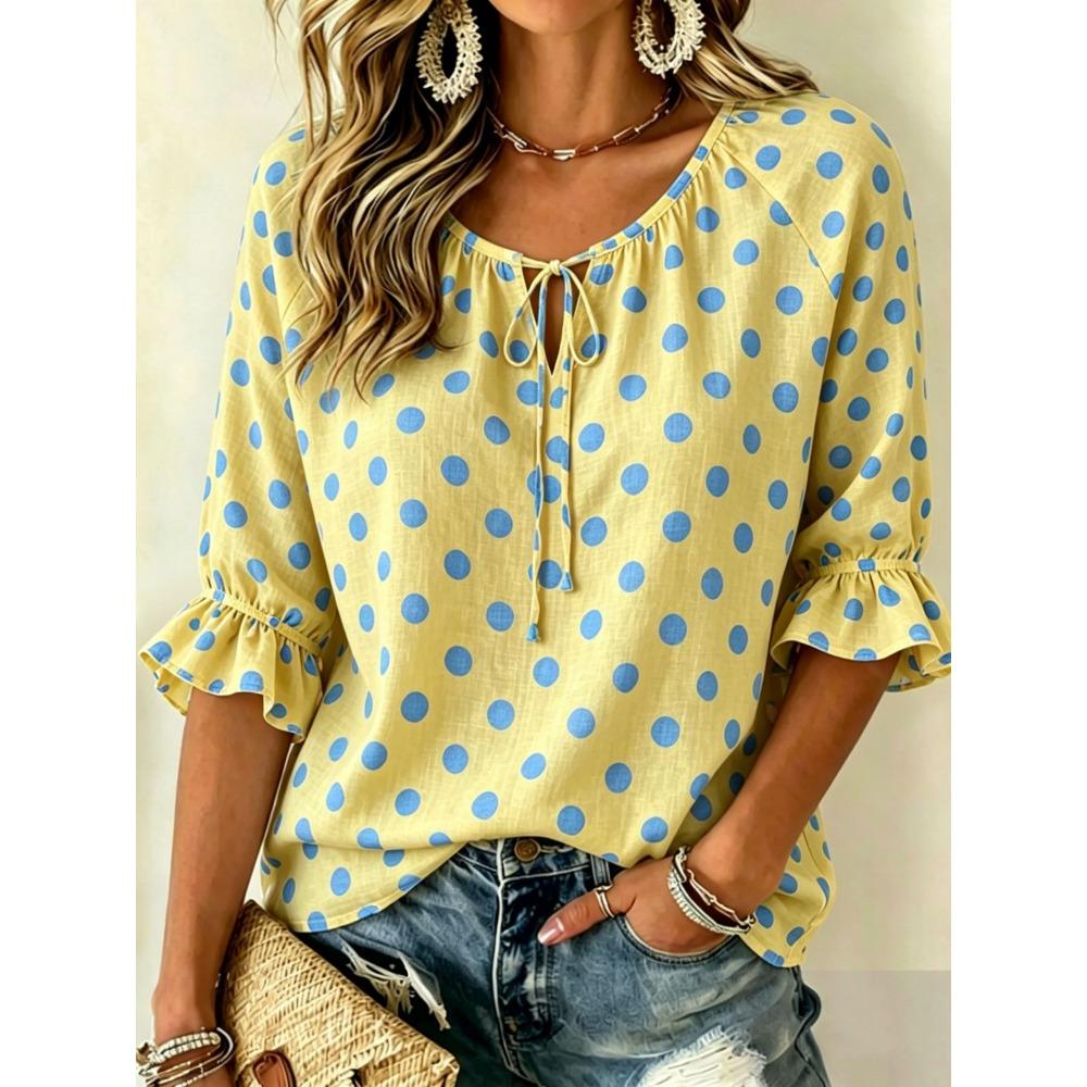 Versatile Loose Half Sleeve Casual Blouse, Simple Solid Color, Breathable Comfortable For Multiple Occasions