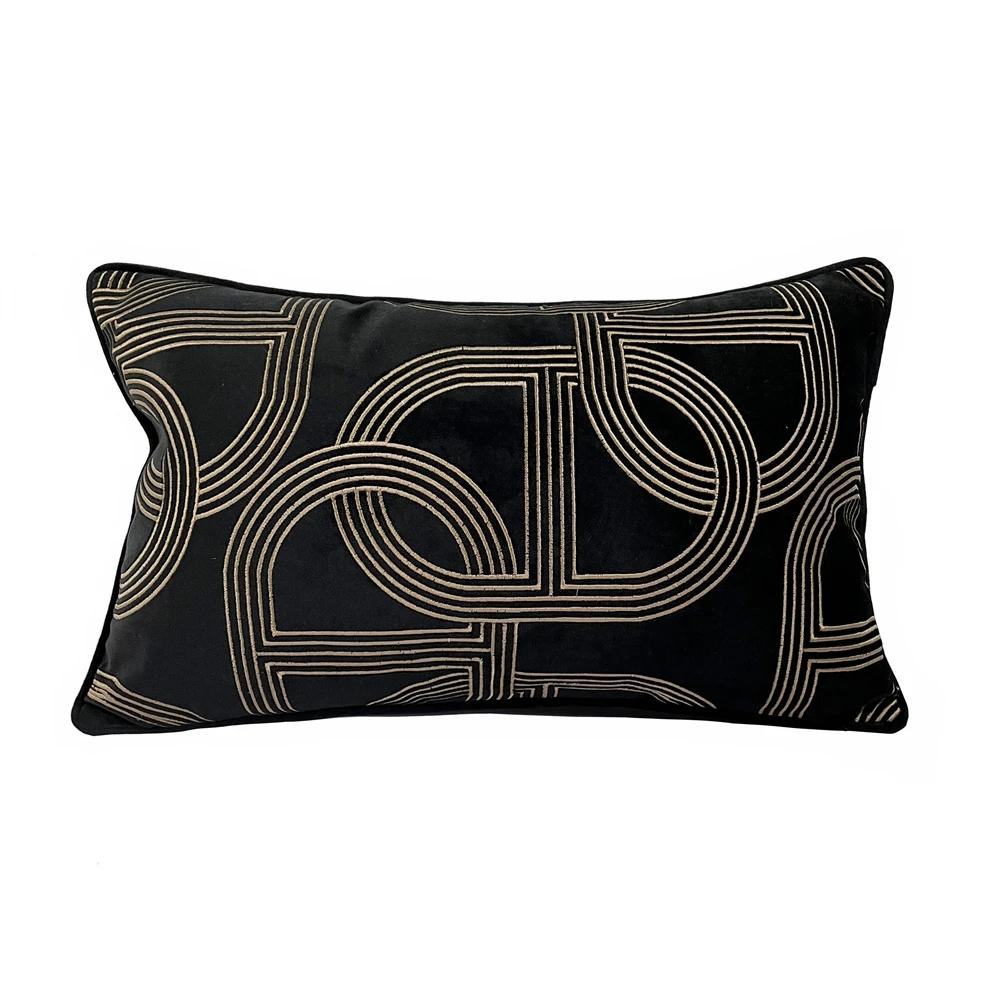 Deluxe Embroidery Black Chain Velvet Designer Pillow Cover Sofa Cushion Home Bed Decorative Case 45 x 45cm Sell by Piece