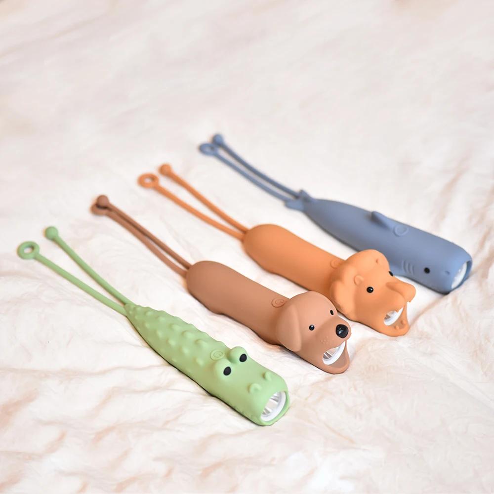Flashlight USB Rechargeable Cute Soft Silicone Crocodile Lion Dog Animal LED Lamp Portable Outdoor Cartoon Shaped Handheld Light