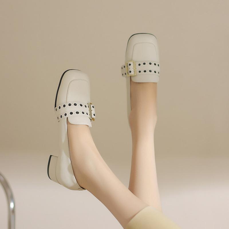 French Women's Single Shoes Retro Square Head Mary Jane Shoes Spring New Mid-heel Solid Color Commuter Thick Heel Patent Leather Foot Cover