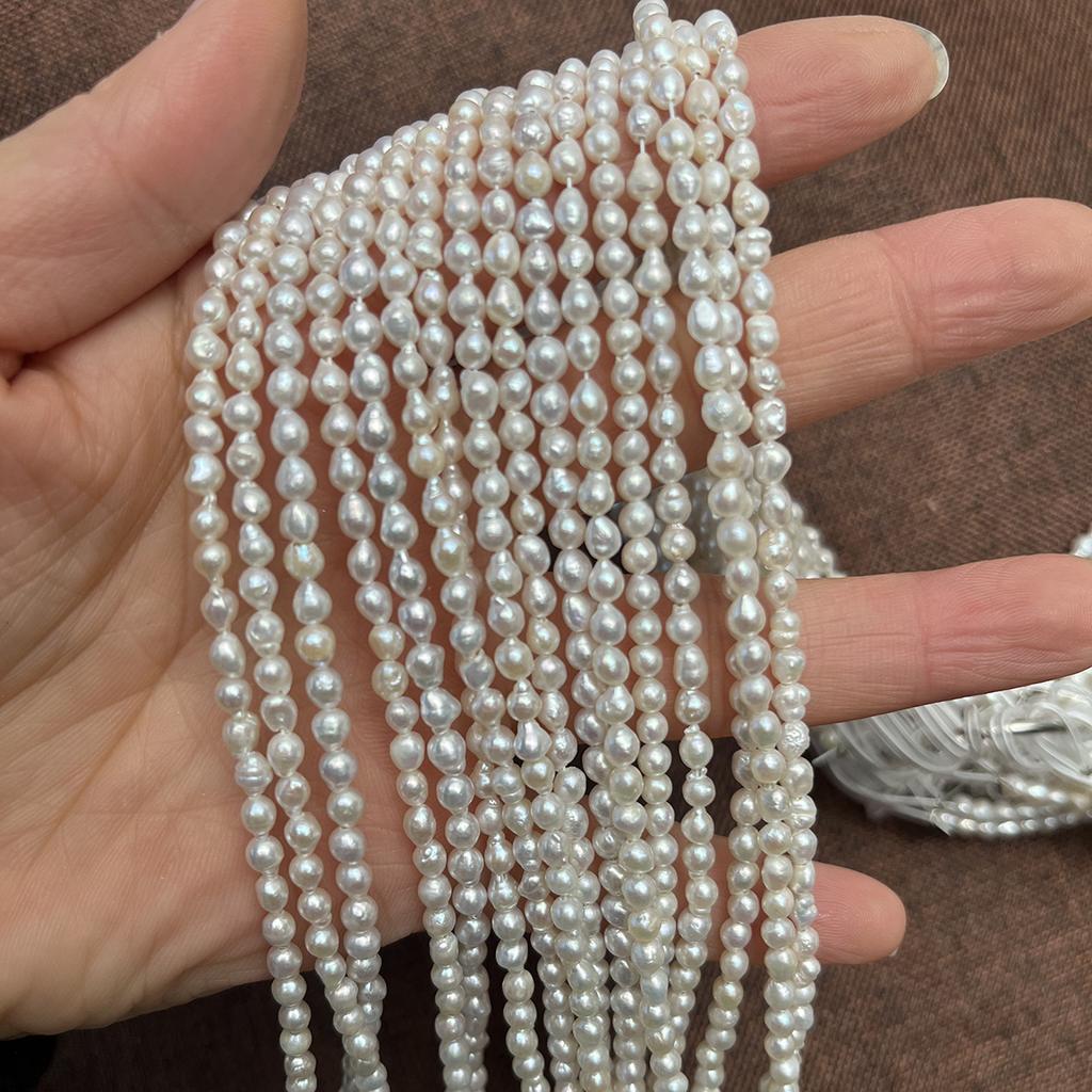 1String, Natural Shell Mother of Pearl Beads, Boho Handcrafted Tail-Shaped Rice Beads, 3-4mm, for Jewelry Making Necklace Bracelet Accessories 36cm