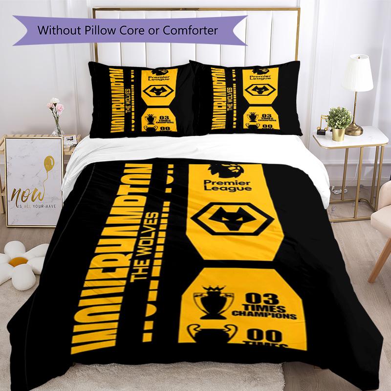 Wolves Football Club Emblem Printed Pattern Duvet Cover Set – Includes 1 Duvet Cover and 2 Matching Pillowcases Bedroom Decor Christmas Gifts