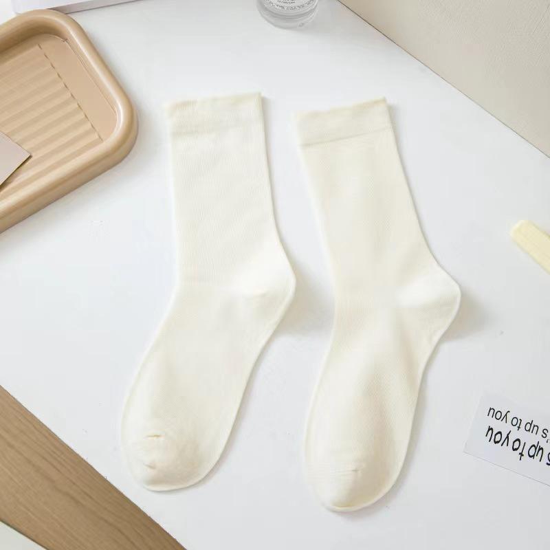 Soft and Boneless Postpartum Stockings, Odor-resistant Mid-calf Socks, Summer Lightweight Style, Spring-autumn White Pile-up Socks