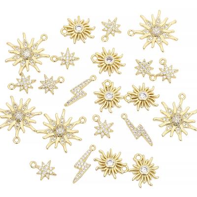 Copper Zircon Sun Lightning Charms Pendants for Necklace Earring Bracelet Making