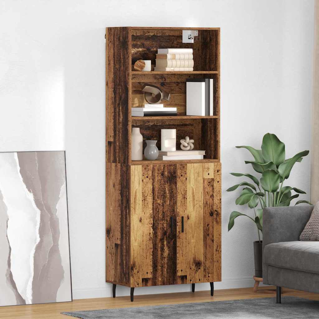 Highboard Reclaimed Wood 69.5 x 34 x 180 cm Engineered Wood and Glass
