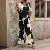 2025 Summer Independent Station TEMU Hot Sale Women's Casual Print Two-Piece Set Bat-Sleeve V-Neck Top + Long Pants