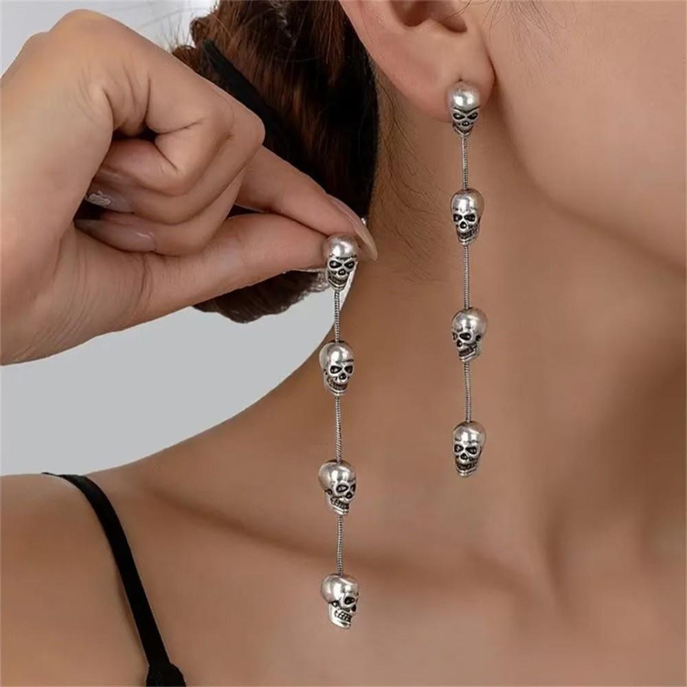 Skeleton Halloween Earrings Moon Skull Dangle Earrings Exaggerated Ghost Ear Studs  Unisex