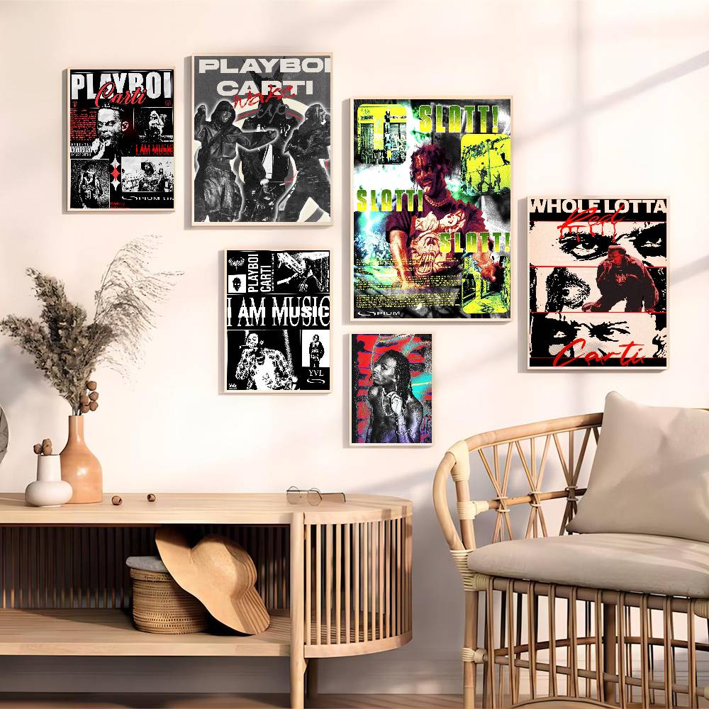 Rapper P-Playboi C-CartiS Poster Artistico Autoadesivo Sticker su Carta Bianca Fai da Te Decorazione Muro Stanza Bar Caffetteria