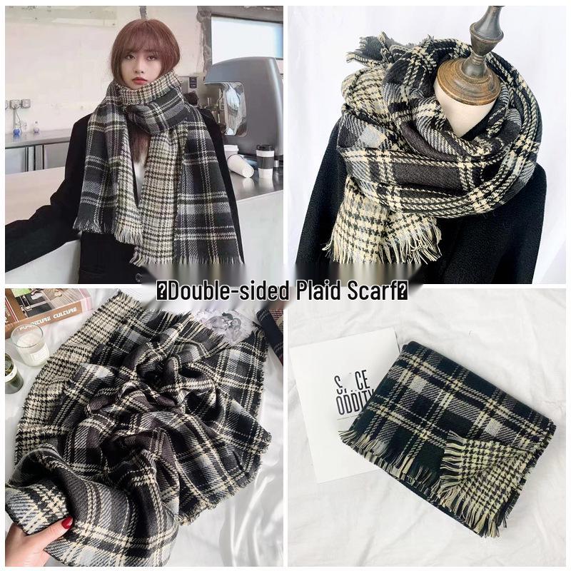 Women's Red Plaid Retro Faux Cashmere Scarf - Versatile & Warm for Autumn/Winter