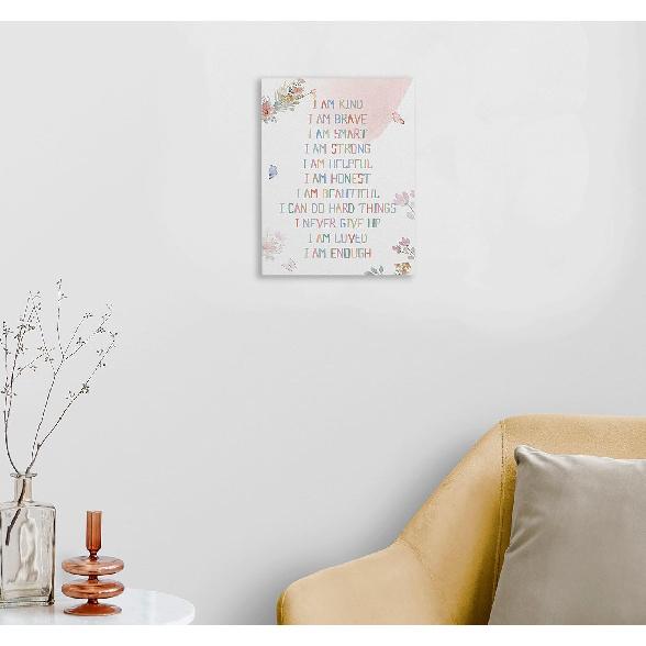 WODMIS Affirmation Wall Decor,I Am Kind Smart Brave pirational Framed Canvas Wall Art Decor 11×14,Watercolor Wall Decoration for Office Girls Room