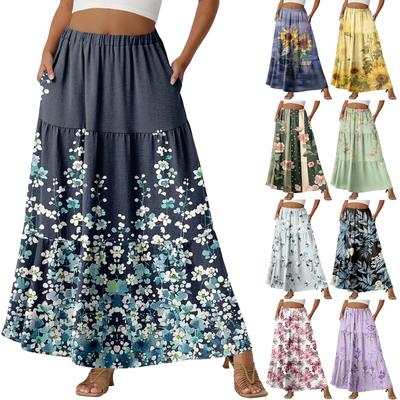 Women's Casual High Waist Drawstring A-line Skirt Color Skirt With Pockets