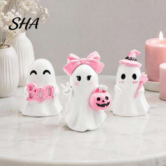 Resin Ghost Ornament Halloween Figurine, Spooky Cute Statue, Funny Creepy Retro Style Decor Tabletop for Home Shelf Party Haunted House Unique
