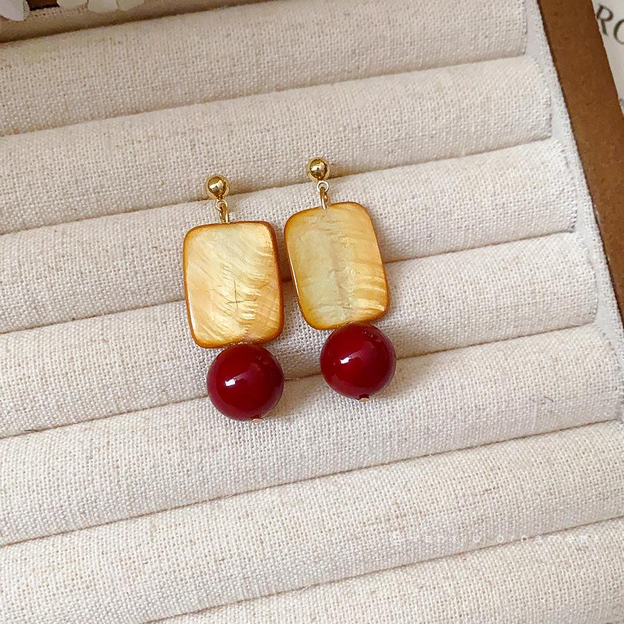 Silver Needle Glass Bead Pendant Stud Earrings: Retro Chinese Fashion, Light Luxury High-End Jewelry for Women