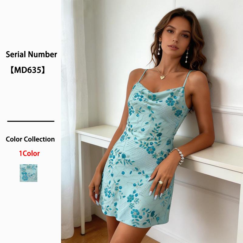 European and American style sequined women s clothing suspender dress summer new seaside vacation style sexy slim skirt women XS