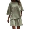 Women's Casual 2 Piece Outfit Crew Neck Short Sleeve Top Elastic Waist Shorts Set
