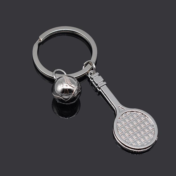 

Metal Tennis Racket Keychain with Custom Logo Engraving - Creative Gift & Car Pendant