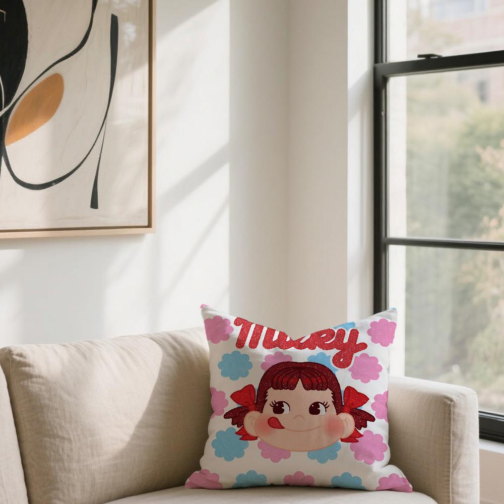 Cute F-Fujiya Peko Chan cushion cover For Sofa Car Office Cafe Soft And Comfortable Double-Sided Printing Pillow Cover
