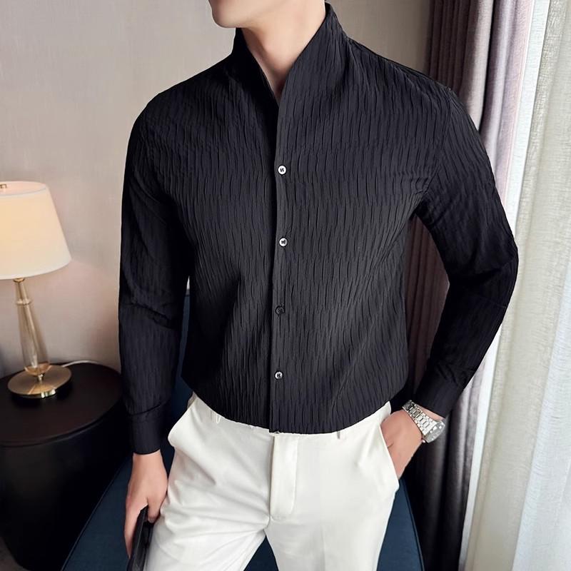 High Quality Men's Vintage Casual Shirts Fashion Stand Collar England Style Long Sleeve Shirt Men Youthful Vitality Blouse Man